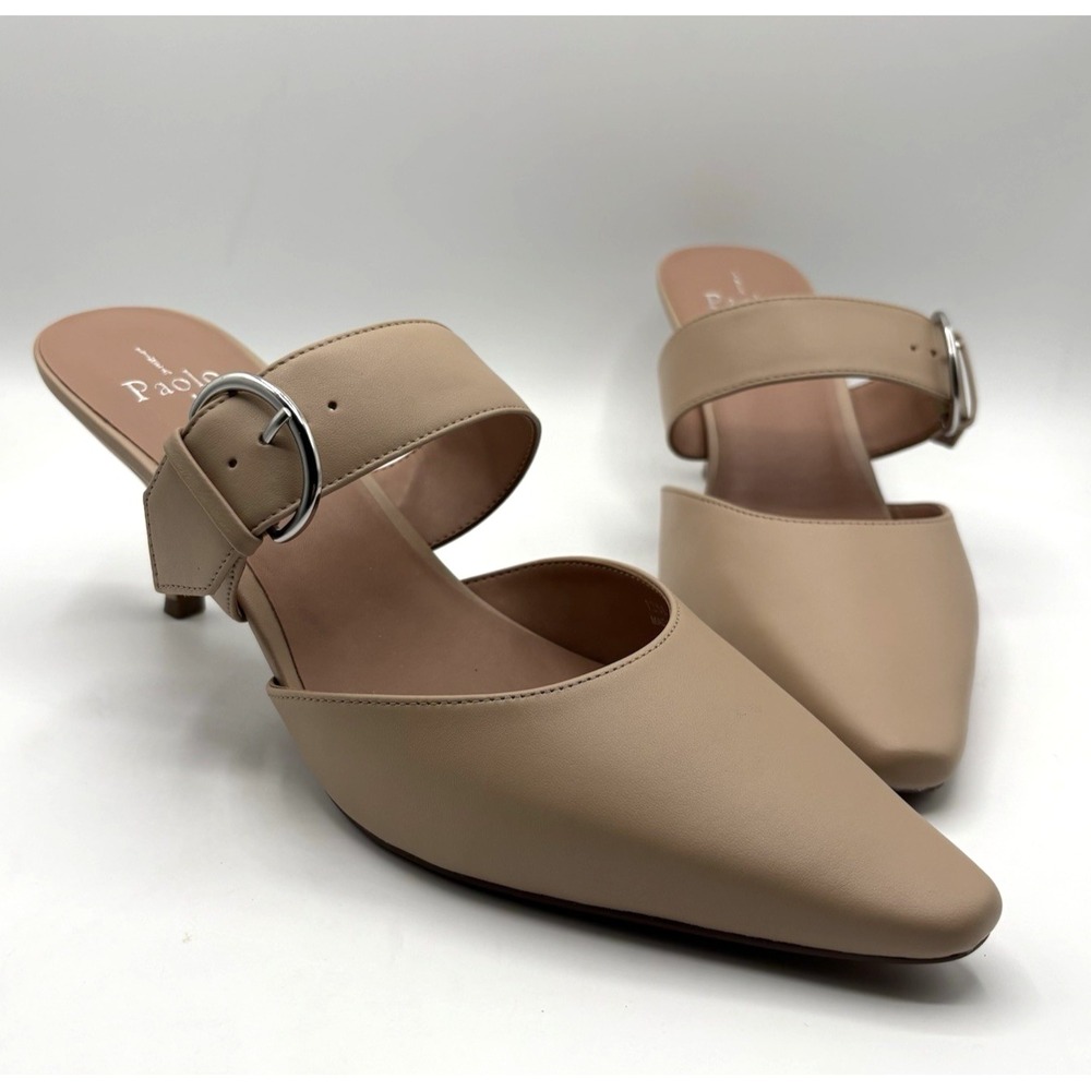"NEW" LINEA PAOLO Cynthia Mule Women's Size 12 Nude Nappa Leather Heels NIB